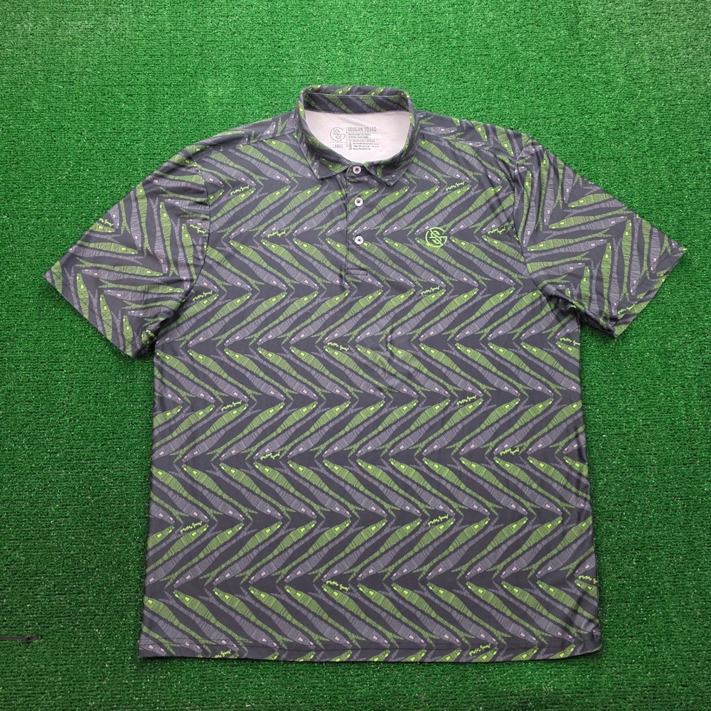 Googan Squad Fishing Performance Polo Shirt Mens Large Geometric All Over Print